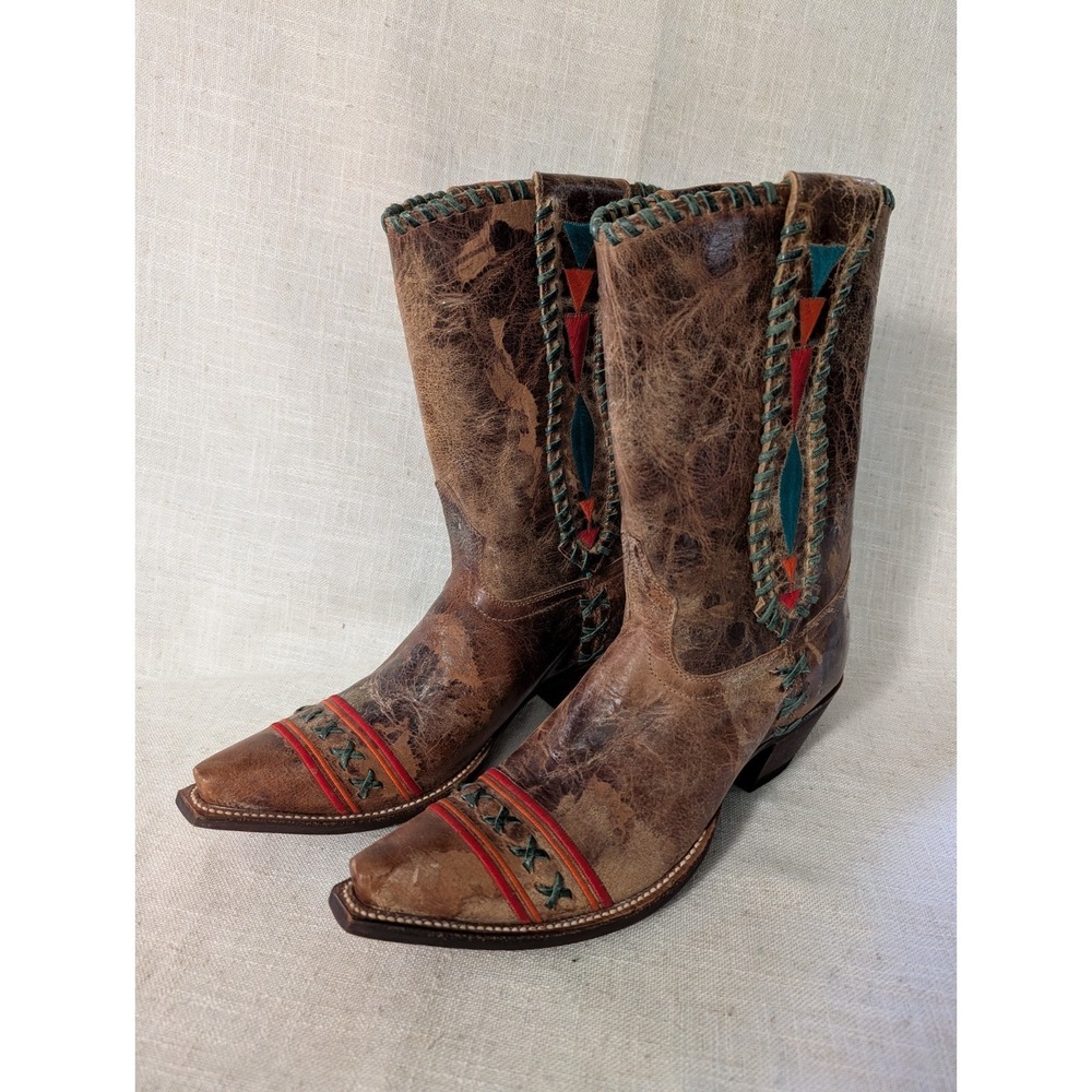 Johnny Ringo Women's Brown Cowboy Snip Toe Embroidered Boots Size 9 B